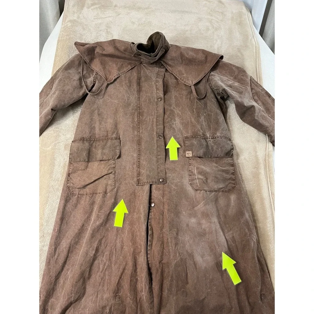 Australian Stock Saddle Co Cattlemans Coat Mens Size 7 Brown Waxed Cotton Duster